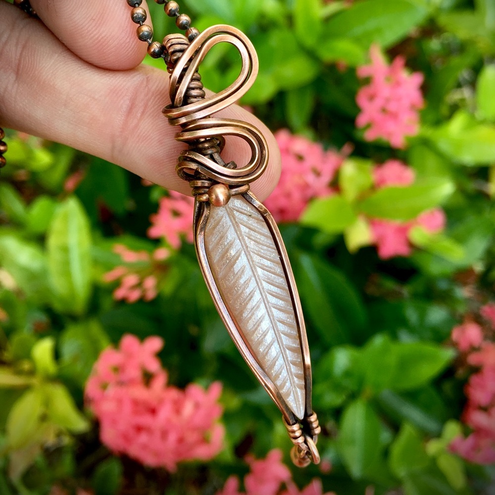 Moonstone copper wire wrapped pendant necklace